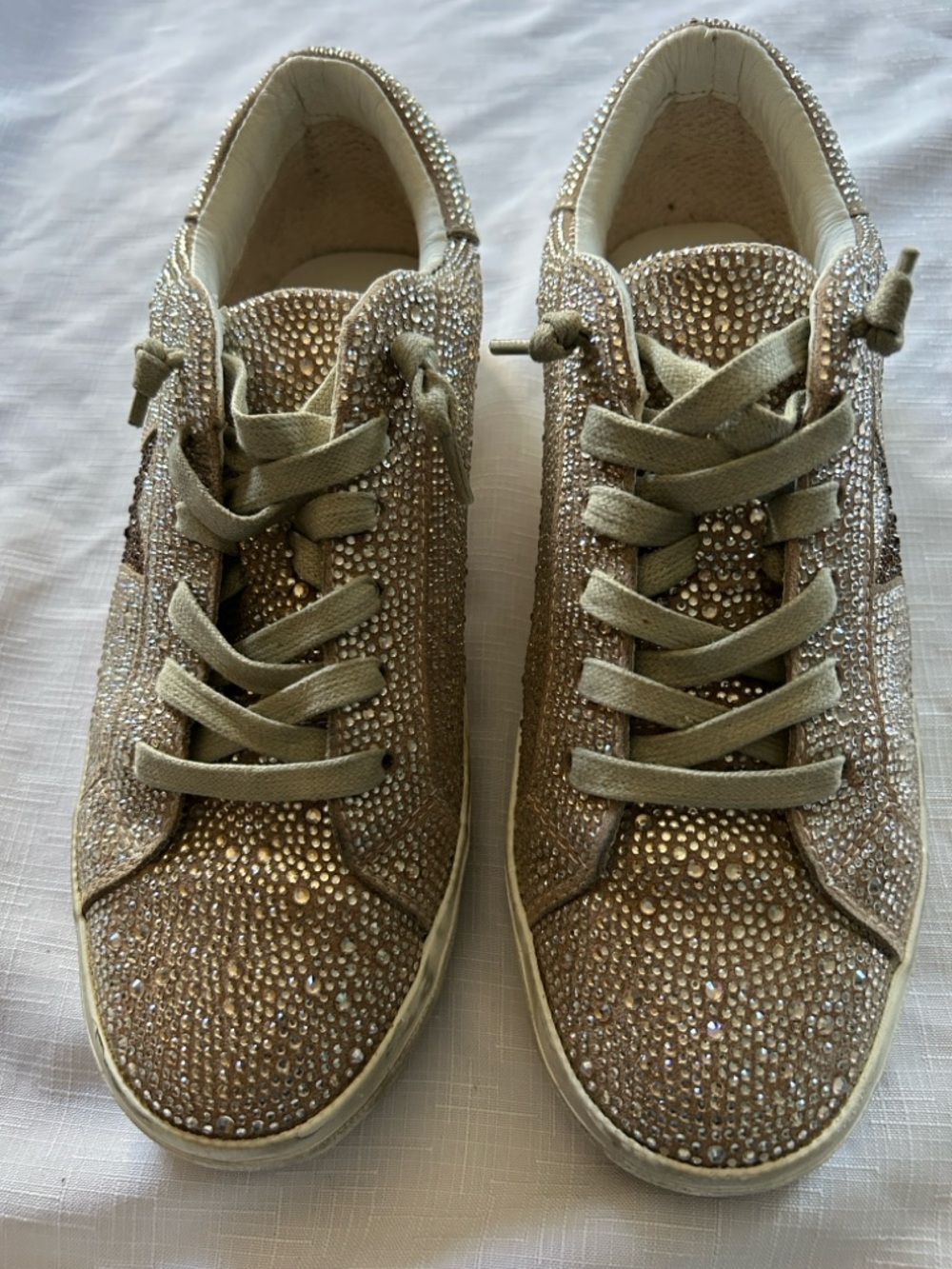 Vintage Havana Champagne Crystal-Embellished Lace-Up Sneakers
